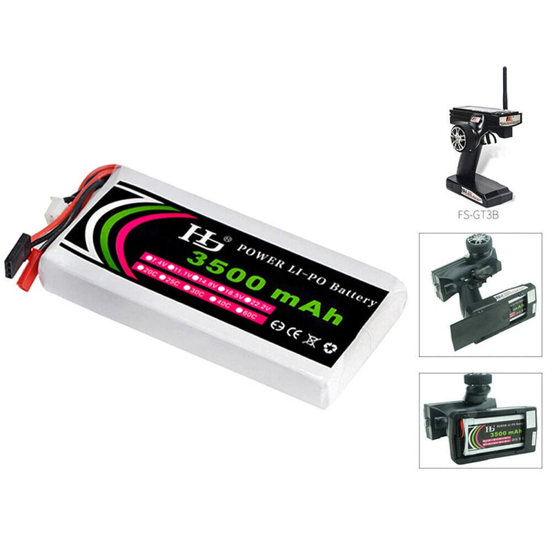 11.1V 3500mAh 8C LiPo RC battery pack with red/black leads