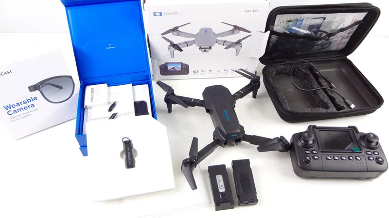 Drone LCD screen controller bundle with wearable cam glasses and accessories