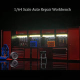 Diorama 1:64 Car Garage Workbench Model LED Lighting Repair Shop Tool Accessory