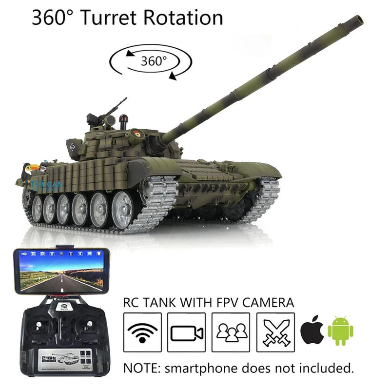 1/16 7.0 Heng Long RTR RC Tank T72 FPV RTR BB IR Battle 3939 Metal Tracks Wheel