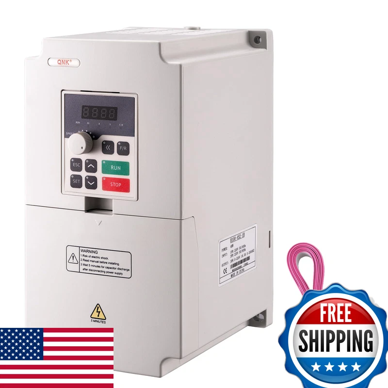 Qnk 4Kw 5.5Hp 220V Ac 17A Vfd Converter Single To 3 Phase Inverter Variable