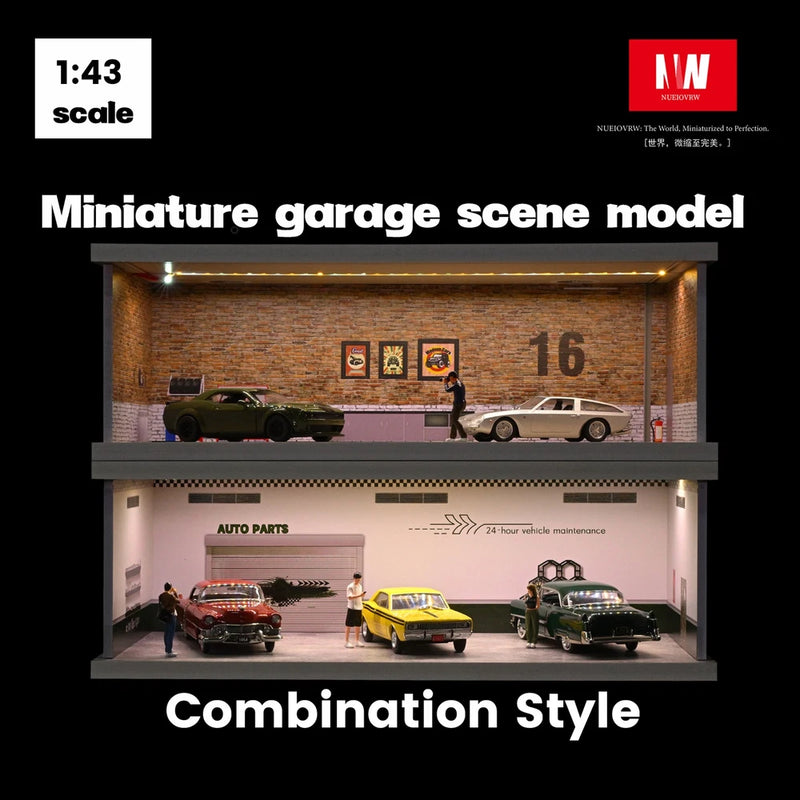Diorama 1/43 Diecast Car Garage Model LED Parking Lots Showroom Display Case US