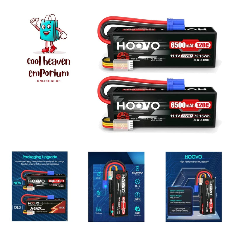 3S 11.1V Lipo Battery 6500mAh 120C RC Lipo Batteries EC5 Plug 2 Packs Battery