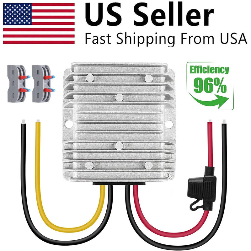 DC 12V to 24V boost converter module with aluminum heatsink and wired connectors