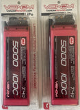 2pk VENOM 7.4V 5000mAh 100C 2S Lipo Battery For 1/10 And 1/8 RC Cars New 15099