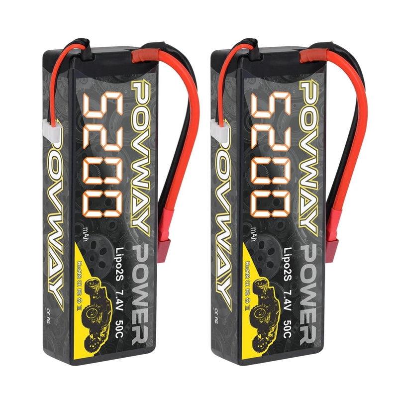 5200mAh 2S LiPo Battery 80C 7.4V Hard Case for RC Cars, Trucks, Drones - 2 Pack Battery