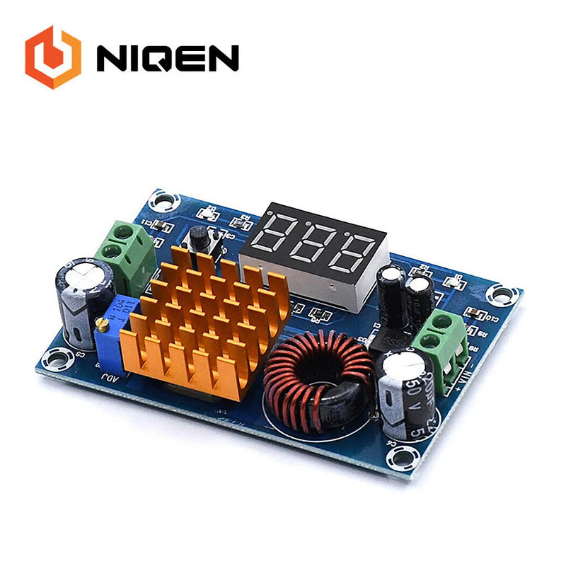 DC boost voltmeter module PCB with LED digital screen and terminal screw blocks