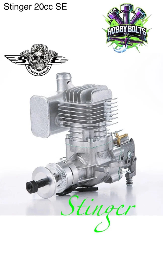 RC 2-stroke gas engine with exhaust, silver metal for model airplanes