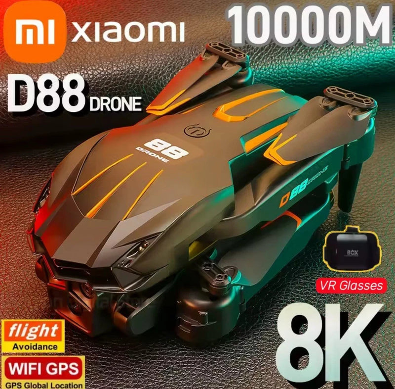 Foldable 8K GPS quadcopter drone in teal and dark gray, propellers folded.