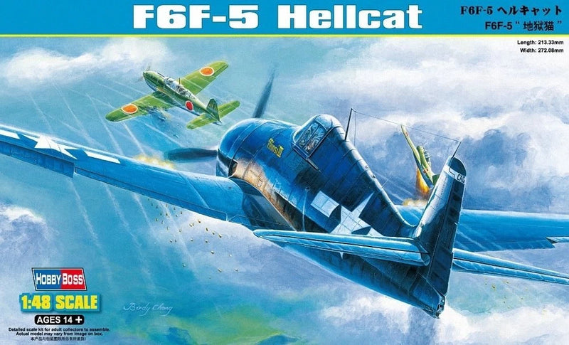 Hobbyboss 1/48 F6F-5 Hellcat model fighter plane, blue, cockpit and propeller visible