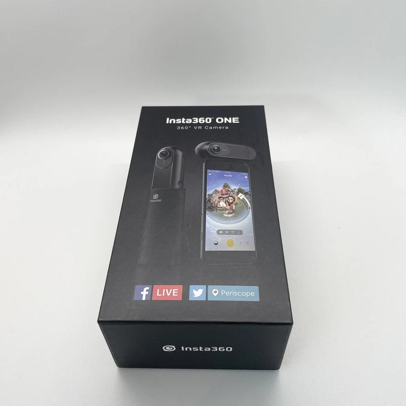 Insta360 ONE 360 VR camera box with phone display and camera render