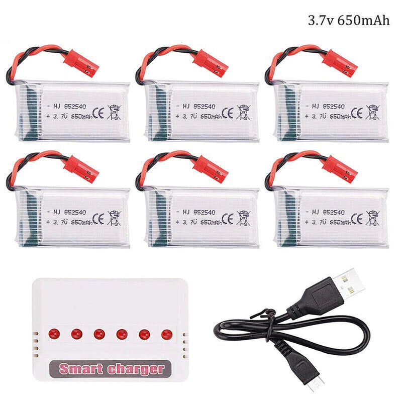 6PCS 3.7V 650mAh Lipo Rechargeable Battery JST Plug For RC Drone Vehicle Toy USA