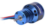 Blue brushless RC motor with front output shaft and circular mounting holes