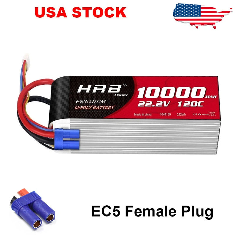 HRB 6S EC5 10000mAh 22.2V Lipo Battery 120C for RC Helicopter Drone Quadcopter Battery