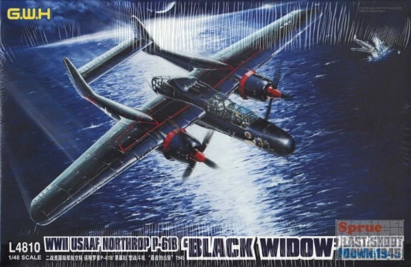 1:48 P-61B Black Widow aircraft model, dark gray twin-engine fighter plane