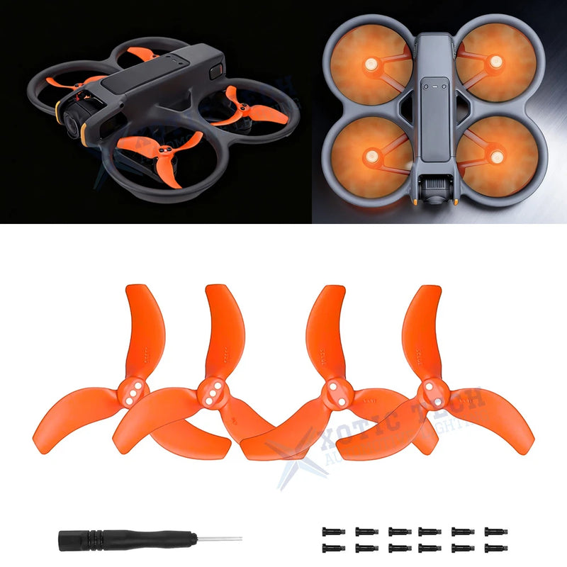 Orange-tipped propeller blade set with screwdriver handle and small screws