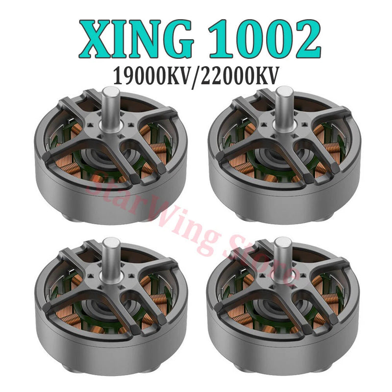 Four XING 1002 brushless motors, grey housing with copper windings
