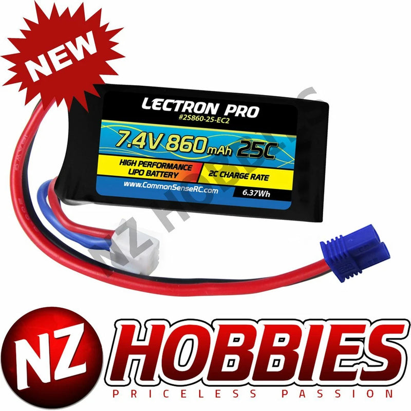 Lectron Pro 7.4V 860mAh 25C Lipo Battery w/ EC2 : Losi Mini T # 2S860-25-EC2 Battery