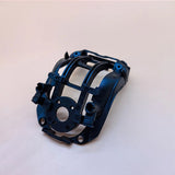 Drone gimbal shock absorber bracket plate in blue and black, with mounting holes