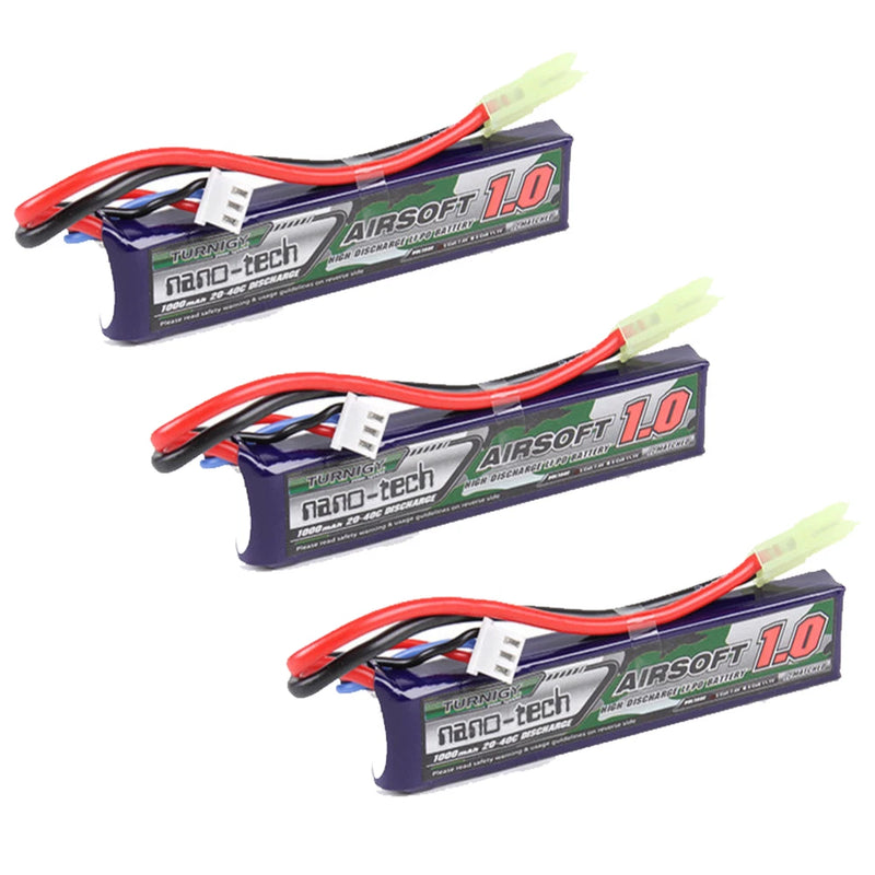 3pcs Turnigy Nano-Tech 1000mAh 2S LiPo Battery Pack Airsoft 7.4V 20C 40C (Mini-T Battery