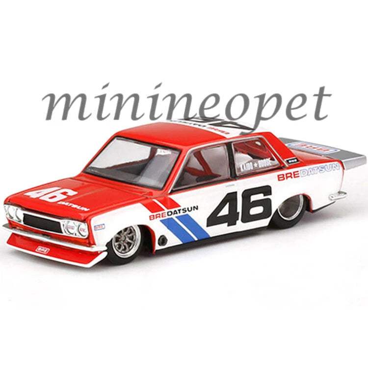 MINI GT 1:64 die-cast race car model, red and white with #46 on side