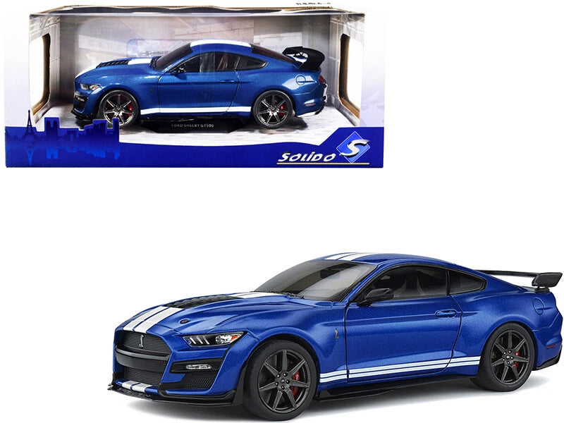 1/18 Solido 2020 Ford Mustang Shelby GT500 & White Stripes Model Blue S1805901