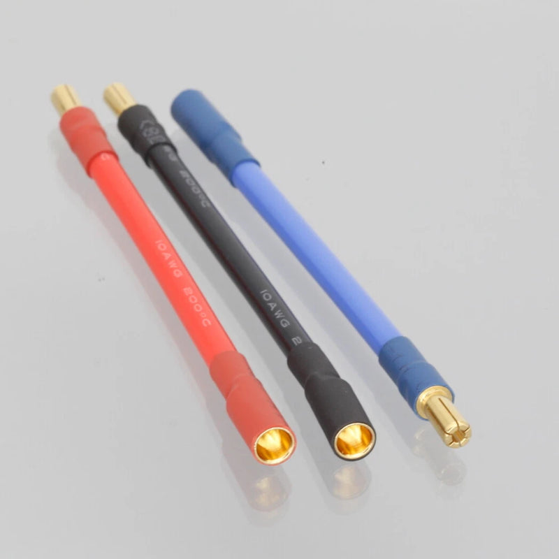 RC bullet connectors with 10AWG wire leads, red black and blue