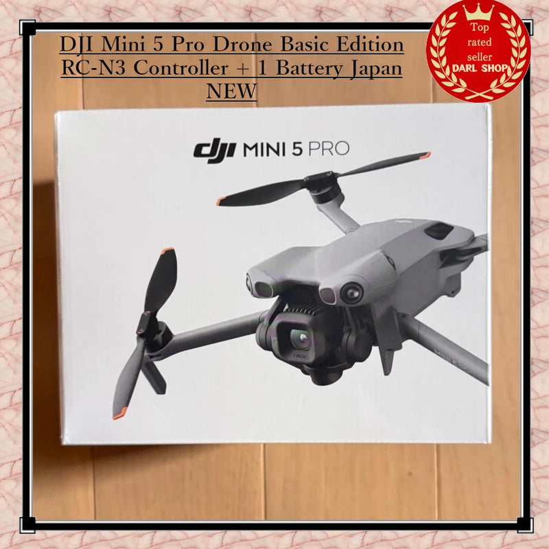 DJI Mini 5 Pro drone package box with illustrated drone and controller