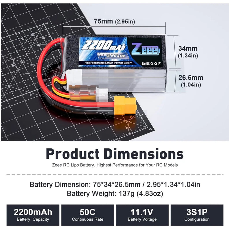 3S 2200mAh 11.1V 50C Lipo Battery Pack XT60 Plug RC Vehicles
