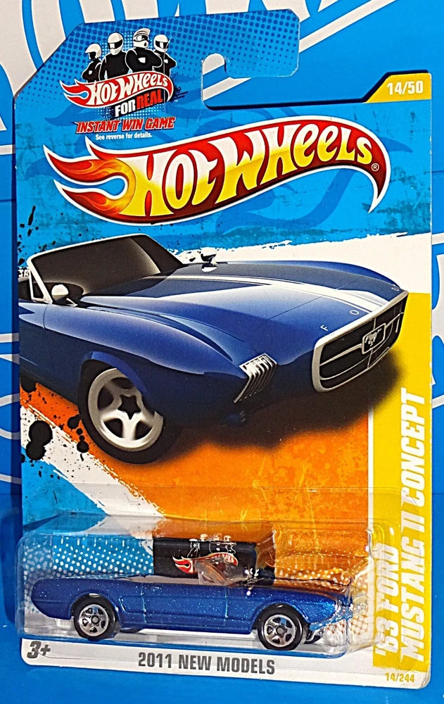 Blue Hot Wheels die-cast Ford Mustang II concept toy car in blister package