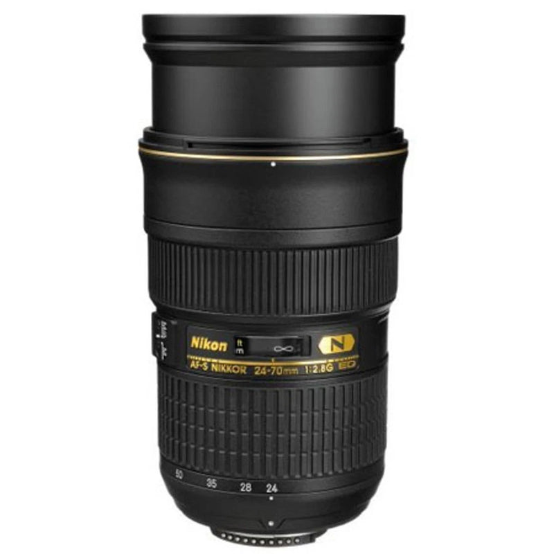 Black Nikon AF-S 24-70mm f/2.8G ED zoom lens with Nikon F-mount