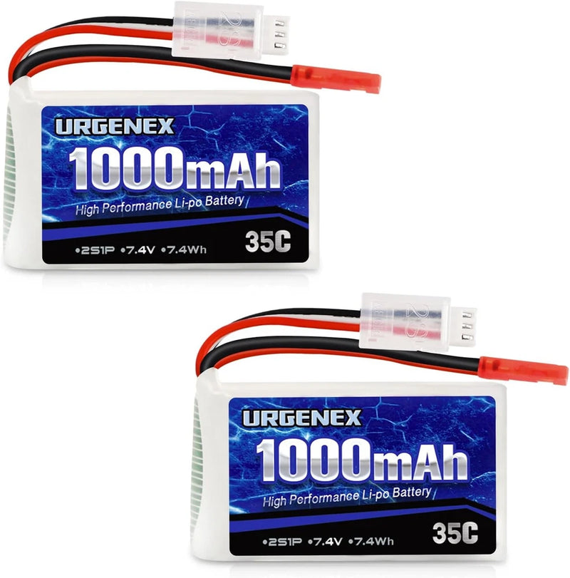 2S Lipo Battery 7.4V 1000mAh 35C Burst 70C Rechargeable RC Battery with JST