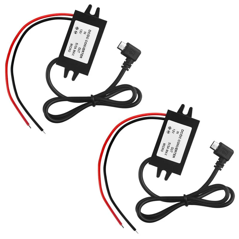 DC-DC buck converter module set with 3A black PCB, red/black wires, micro USB ports