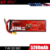 BTLIPO 7.4V 50C 5200mAh 2S Lipo Battery Hardcase XT60 For Traxxas RC Car Racing Battery