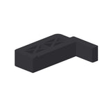 Black L-shaped battery mount bracket with molded grip grooves