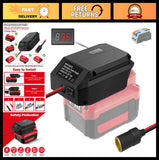 Black DC step-down converter adapter with digital voltmeter display and power leads