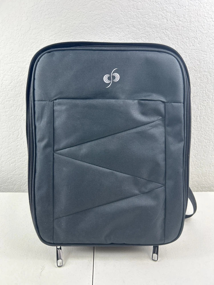 Soft drone backpack case, dark blue-gray, front panel with zipper pocket