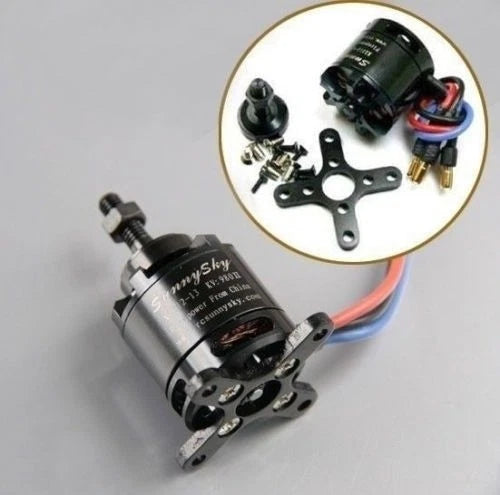 Sunnysky brushless RC motor with mounting plate and wiring leads