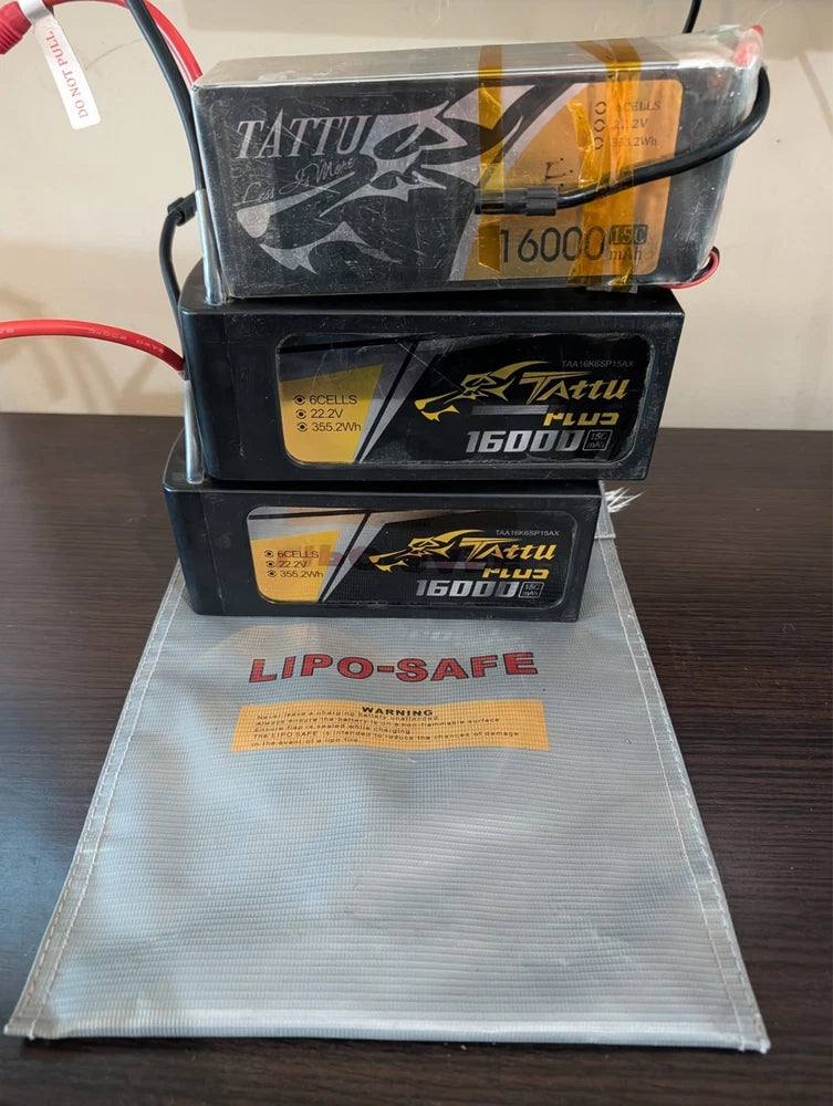 Tattu 16000mAh 6S 22.2V LiPo Battery Lot of 3 (2x30C 1x15C) + Lipo-Safe Bag