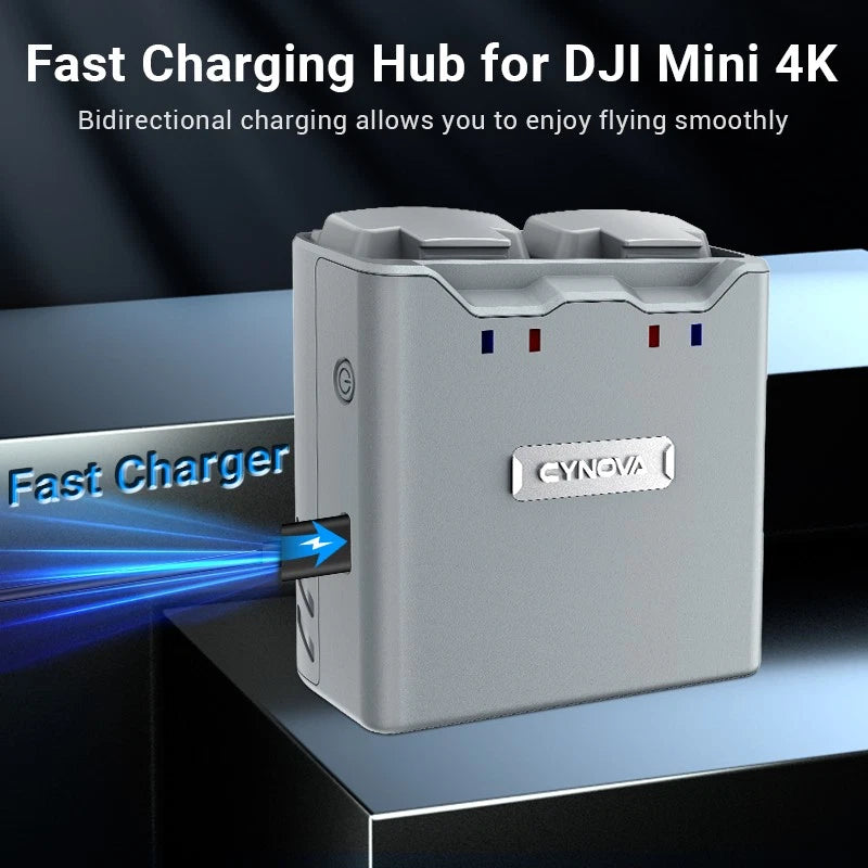 Gray 3-port charging hub with two round ports and CYNOVIA logo