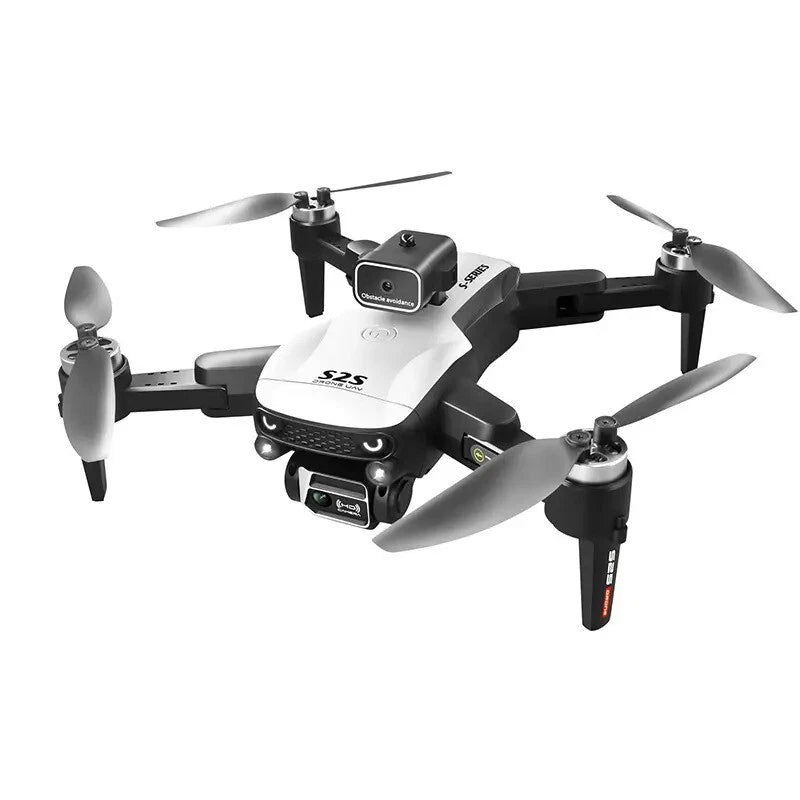 RC quadcopter drone with dual cameras and four propellers, black