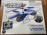 VIGOR Micro Flight RC indoor helicopter box with controller and rechargeable battery