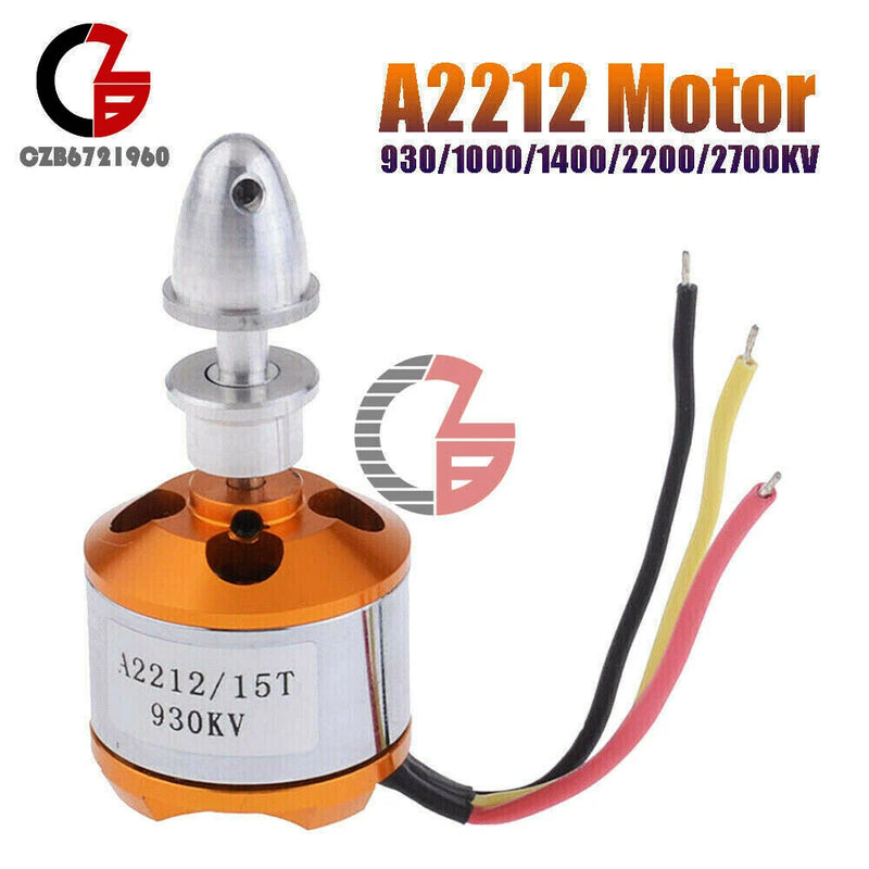 Orange brushless drone outrunner motor with prop shaft and 3-wire power leads