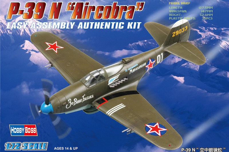 1/72 P-39N Airacobra airplane model kit, box art with olive Soviet markings