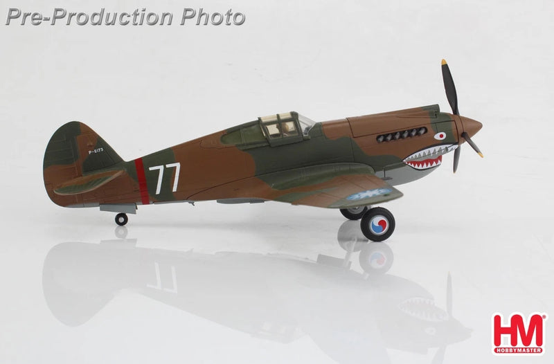 Hobby Master 1:48 camo fighter model plane with shark-mouth nose and spinning prop