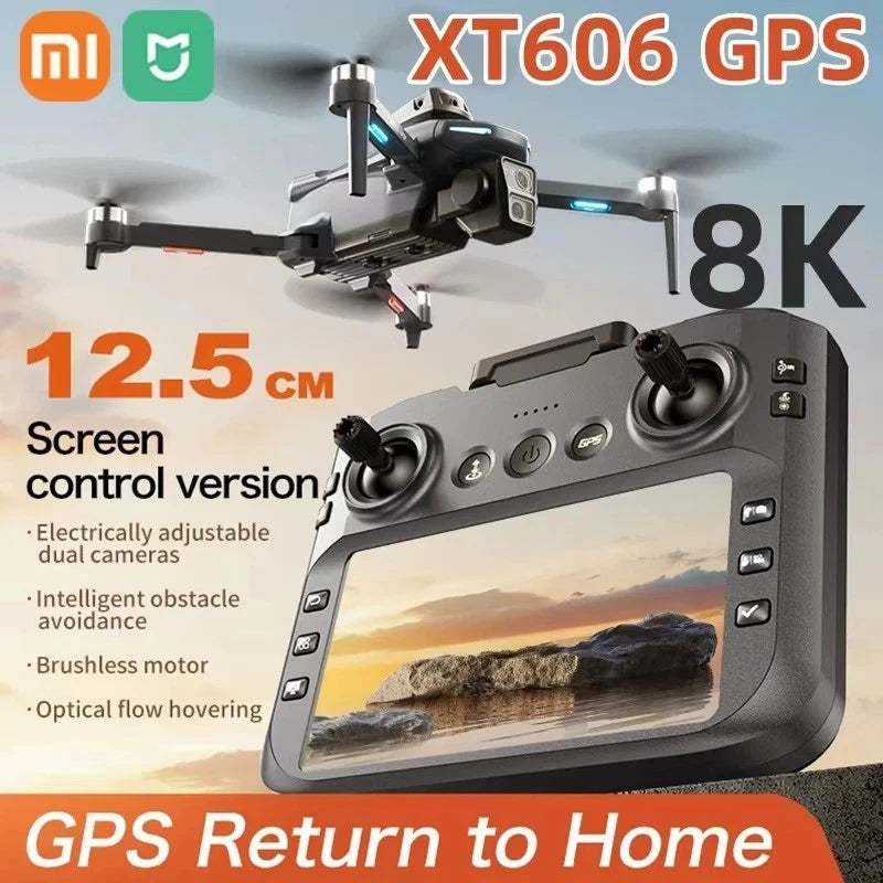 GPS drone with dual-camera gimbal and remote controller with display
