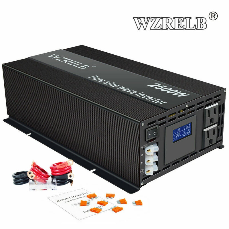 2500W Pure Sine Wave Inverter 36V DC to 110/220V AC Power Converter Car LCD Camp