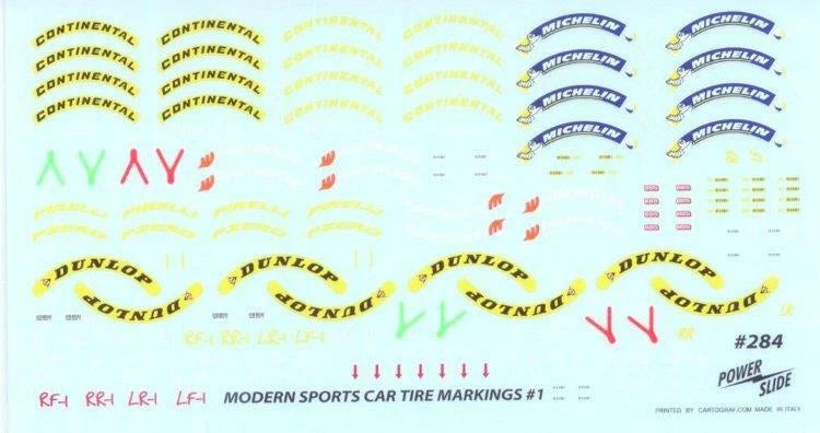 Powerslide 284 Modern Sports Car Tire Markings 1/24 1/25 waterslide decal