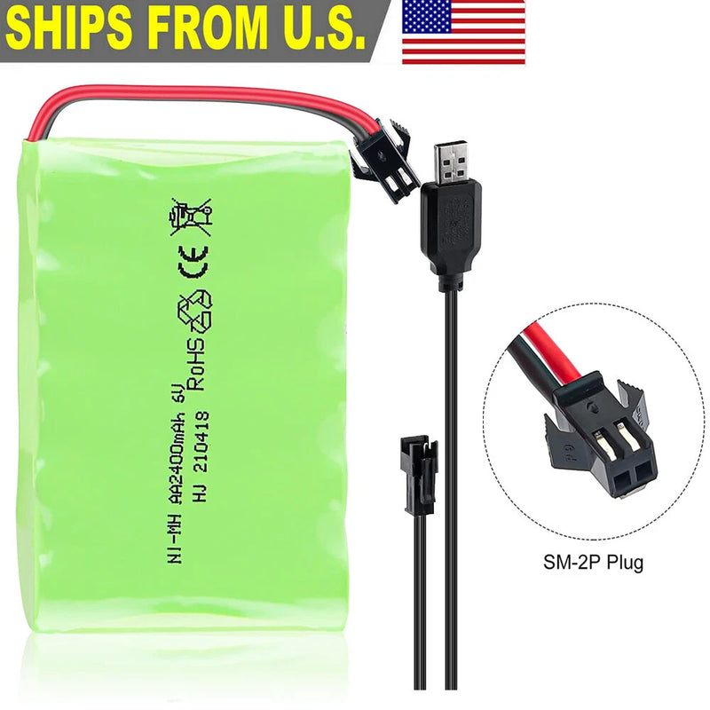 6V 2400mAh Ni-MH AA Rechargeable Battery Pack with SM-2P 2Pin Plug USB Charger Battery