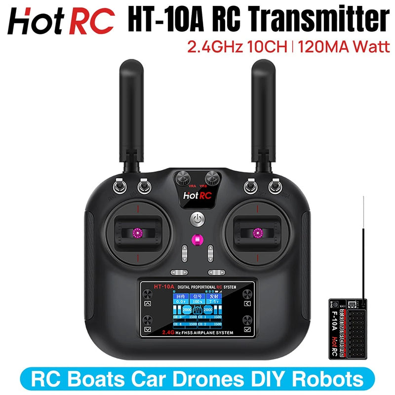 HOTRC HT-10A RC Transmitter 10CH Receiver For RC Airplanes Boats Car Drones DIY